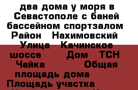 два дома у моря в Севастополе с баней бассейном спортзалом › Район ­ Нахимовский › Улица ­ Качинское шоссе, 36 › Дом ­ ТСН “Чайка-1“, 106 › Общая площадь дома ­ 259 › Площадь участка ­ 1 300 › Цена ­ 20 000 000 - Крым, Севастополь Недвижимость » Дома, коттеджи, дачи продажа   . Крым,Севастополь